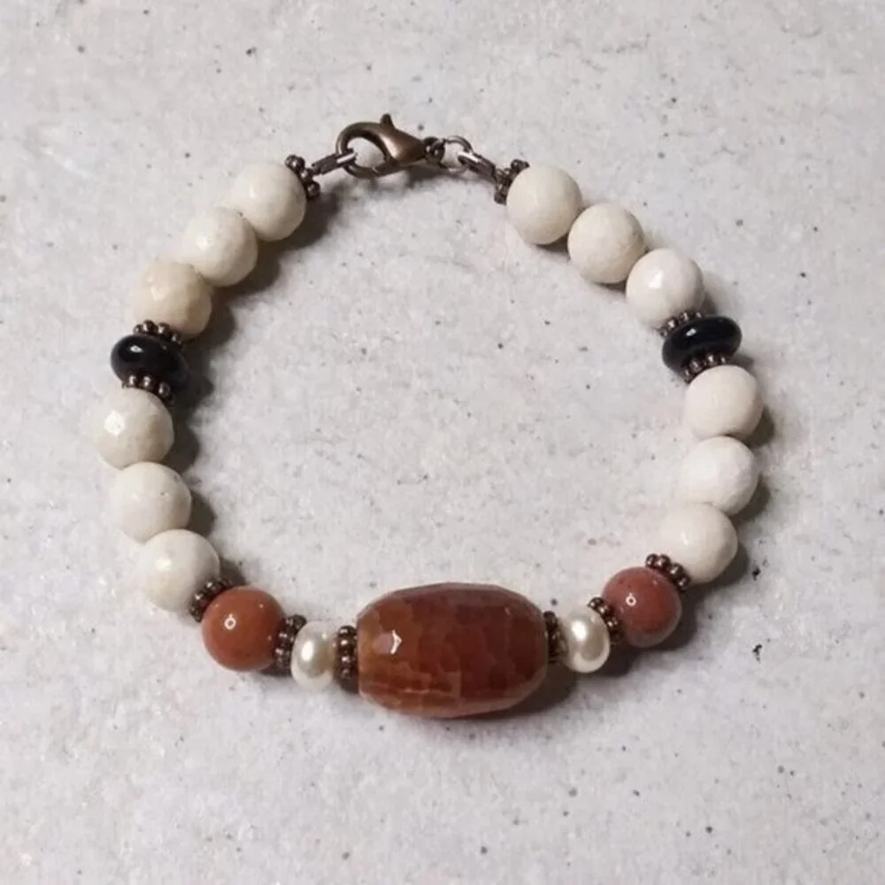 Big & Chunky Gemstone Bracelet! Beautiful Dragonvein Agate Focal! Fall Colors!
